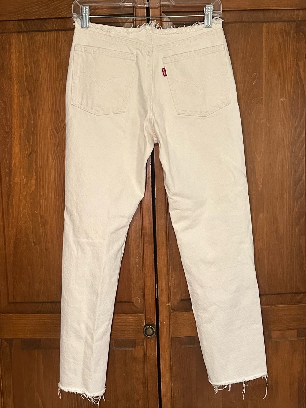 Levi's Off-White Raw-Hem Straight-Leg Jeans